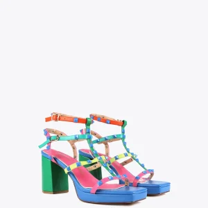 Lola Casademunt Calzado<Sandalia de tacón con tiras multicolor VERDE-ROSA