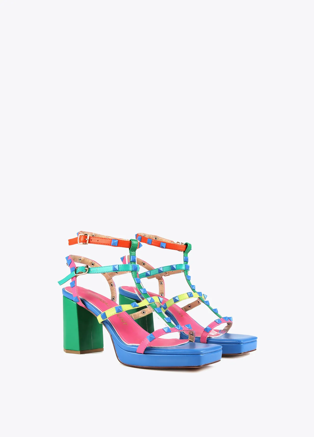 Lola Casademunt Calzado<Sandalia de tacón con tiras multicolor VERDE-ROSA