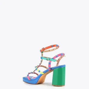 Lola Casademunt Calzado<Sandalia de tacón con tiras multicolor VERDE-ROSA