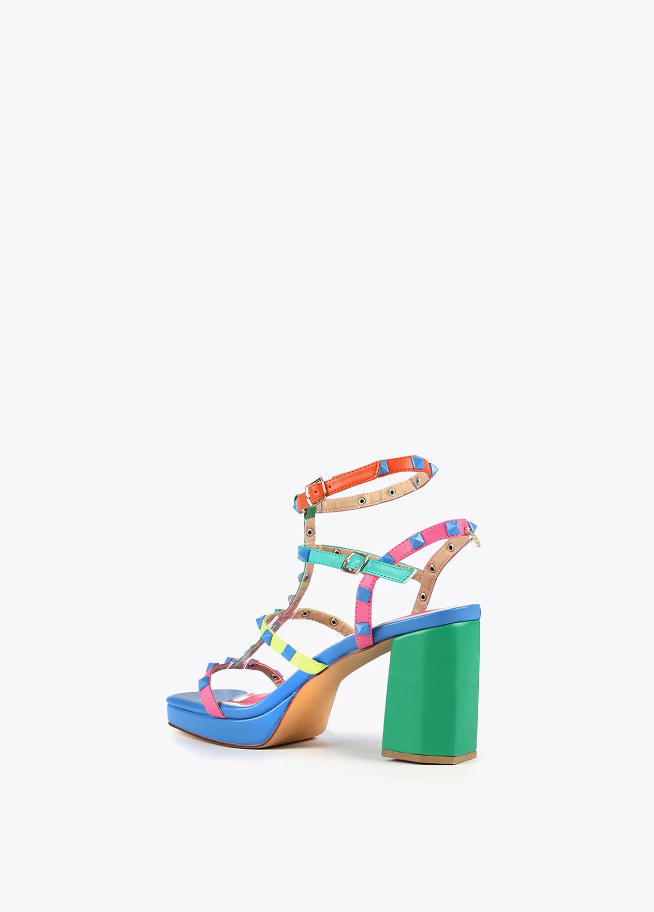 Lola Casademunt Calzado<Sandalia de tacón con tiras multicolor VERDE-ROSA