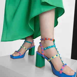 Lola Casademunt Calzado<Sandalia de tacón con tiras multicolor VERDE-ROSA