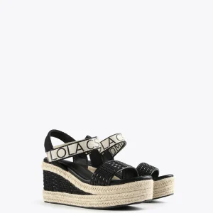 Lola Casademunt Calzado<Sandalia negra tipo cuña NEGRO-CRUDO