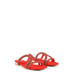 Lola Casademunt Calzado<Sandalia plana con pedreria ROJO