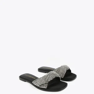 Lola Casademunt Calzado<Sandalia plana con pedreria NEGRO-METAL