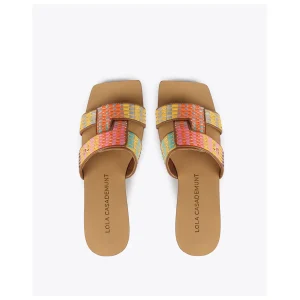 Lola Casademunt Calzado<Sandalia plana efecto rafia multicolor MARRON-NARANJA