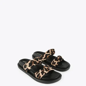 Lola Casademunt Calzado | Baño<Sandalia plana tiras estampado animal MARRON-NEGRO