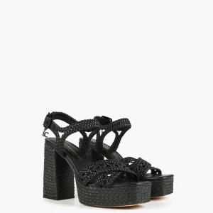 Lola Casademunt Calzado<Sandalia plataforma y efecto crochet NEGRO