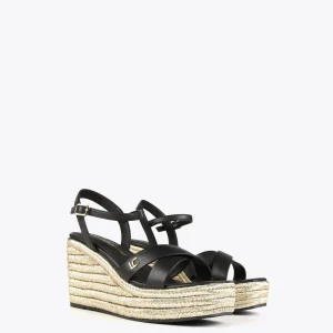 Lola Casademunt Calzado<Sandalia tipo cuña metalizada NEGRO-CRUDO