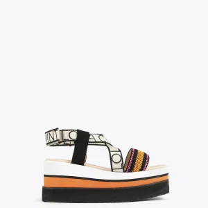 Lola Casademunt Calzado<Sandalia tipo plataforma tricolor NARANJA-NEGRO
