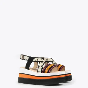 Lola Casademunt Calzado<Sandalia tipo plataforma tricolor NARANJA-NEGRO