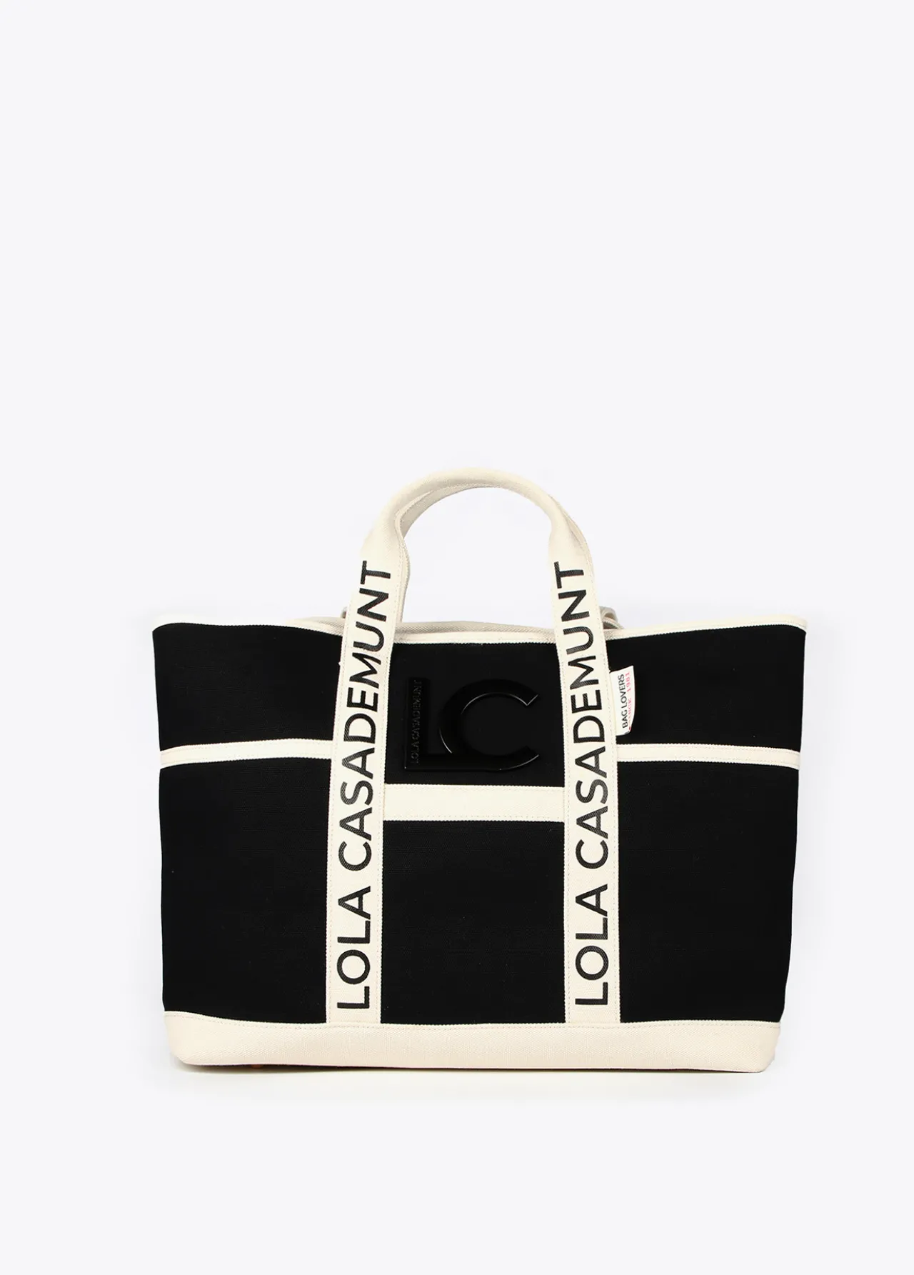 shopper_canvas_con_asas_logotipadas_0.webp Lola Casademunt Bolsos<Shopper Canvas con asas logotipadas NEGRO-CRUDO