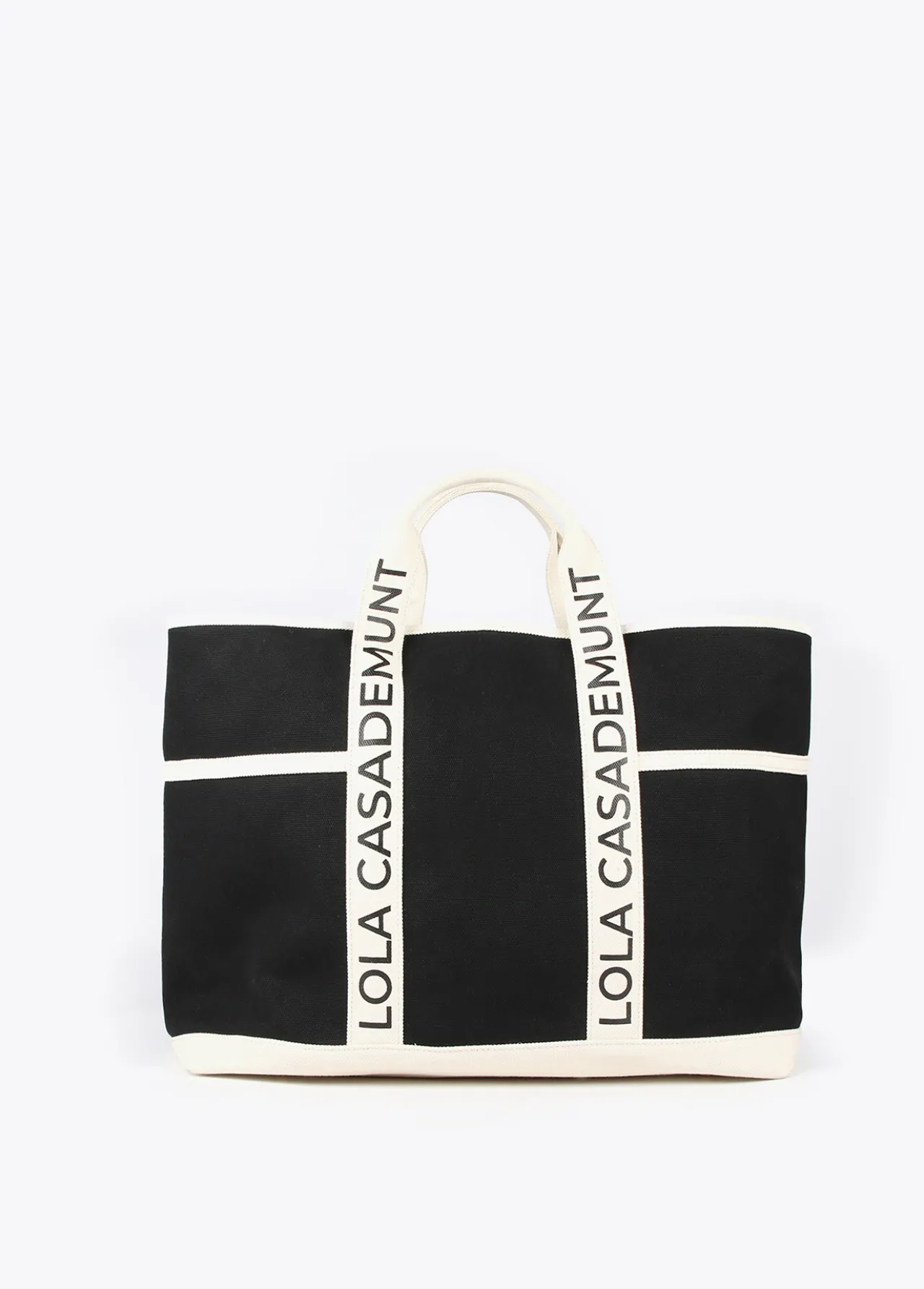 shopper_canvas_con_asas_logotipadas_4.webp Lola Casademunt Bolsos<Shopper Canvas con asas logotipadas NEGRO-CRUDO