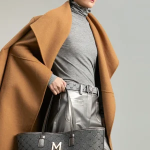 Lola Casademunt Bolsos Shopper | Bolsos De Hombro<Shopper gris monograma NEGRO-GRIS