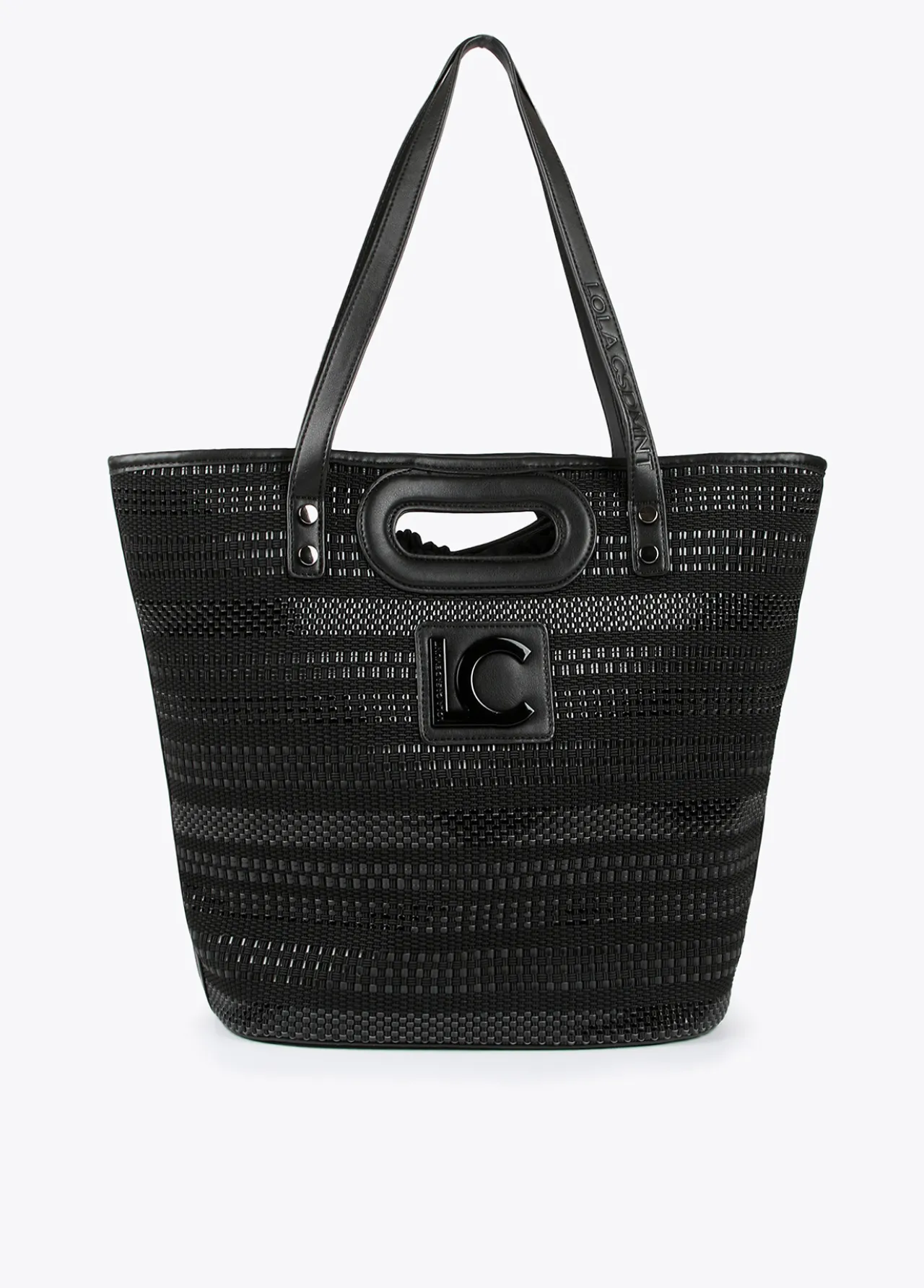 shopper_material_trenzado_negro_0.webp Lola Casademunt Bolsos<Shopper material trenzado NEGRO