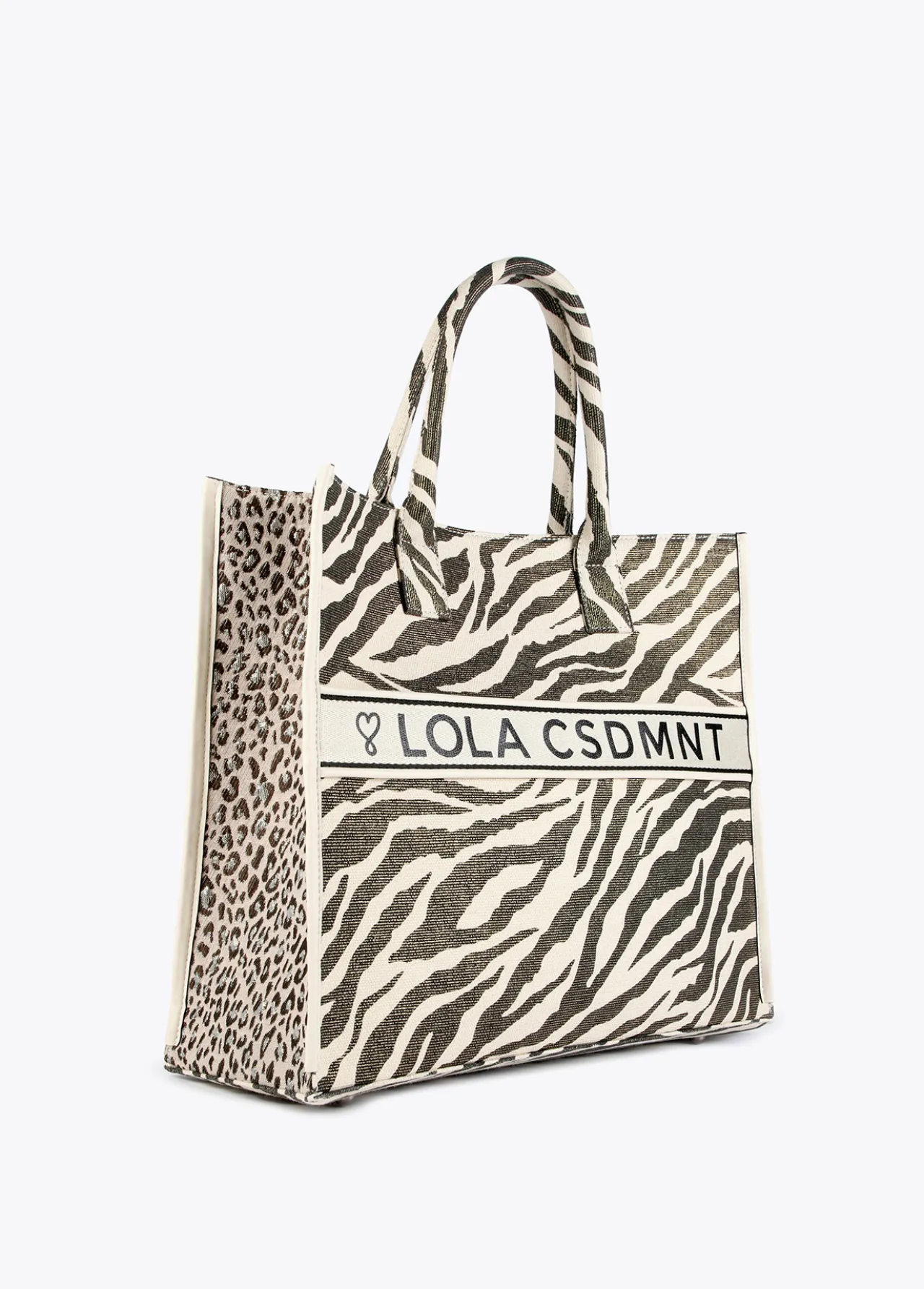 shopper_tejido_combinado_zebra_y_leopard_2.webp Lola Casademunt Bolsos<Shopper tejido combinado zebra y leopard CRUDO-MARRON