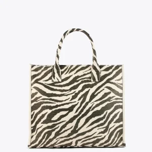 Lola Casademunt Bolsos<Shopper tejido combinado zebra y leopard CRUDO-MARRON