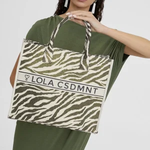 Lola Casademunt Bolsos<Shopper tejido combinado zebra y leopard CRUDO-MARRON