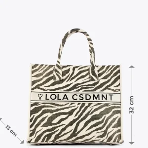 Lola Casademunt Bolsos<Shopper tejido combinado zebra y leopard CRUDO-MARRON