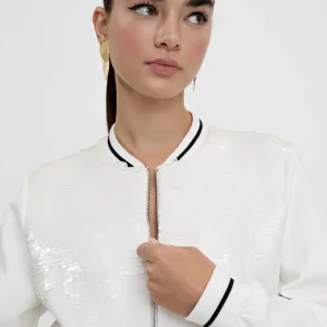 Lola Casademunt Chaquetas Y Gabardinas<Sudadera cremallera con lentejuelas CRUDO