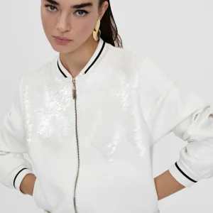 Lola Casademunt Chaquetas Y Gabardinas<Sudadera cremallera con lentejuelas CRUDO