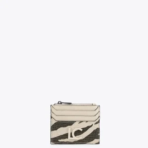 Lola Casademunt Bolsos | Accesorios<Tarjetero animal print zebra CRUDO-MARRON