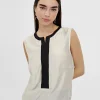 Lola Casademunt Camisetas Y Tops | Camisas Y Blusas<Top bicolor con aberturas CRUDO-NEGRO