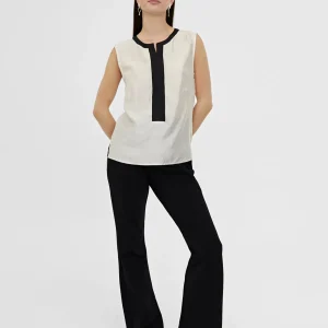 Lola Casademunt Camisetas Y Tops | Camisas Y Blusas<Top bicolor con aberturas CRUDO-NEGRO