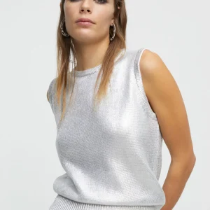 Lola Casademunt Camisetas Y Tops | Punto<Top punto laminado PLATEADO