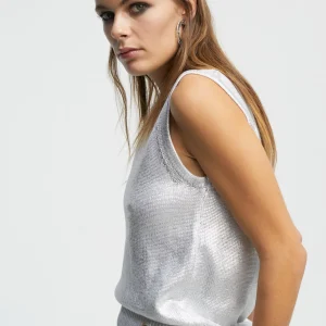 Lola Casademunt Camisetas Y Tops | Punto<Top punto laminado PLATEADO