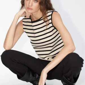 Lola Casademunt Camisetas Y Tops | Punto<Top punto rayas NEGRO-CRUDO