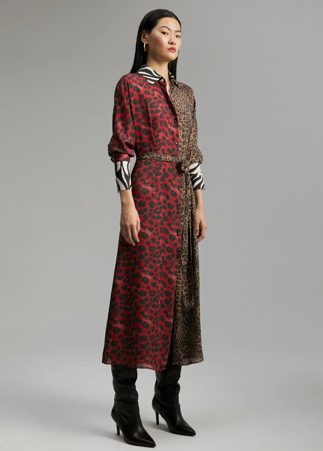 vestido_animal_print_combinado_0.webp Lola Casademunt Animal Print | Vestidos Y Faldas<Vestido animal print combinado ROJO-VERDE