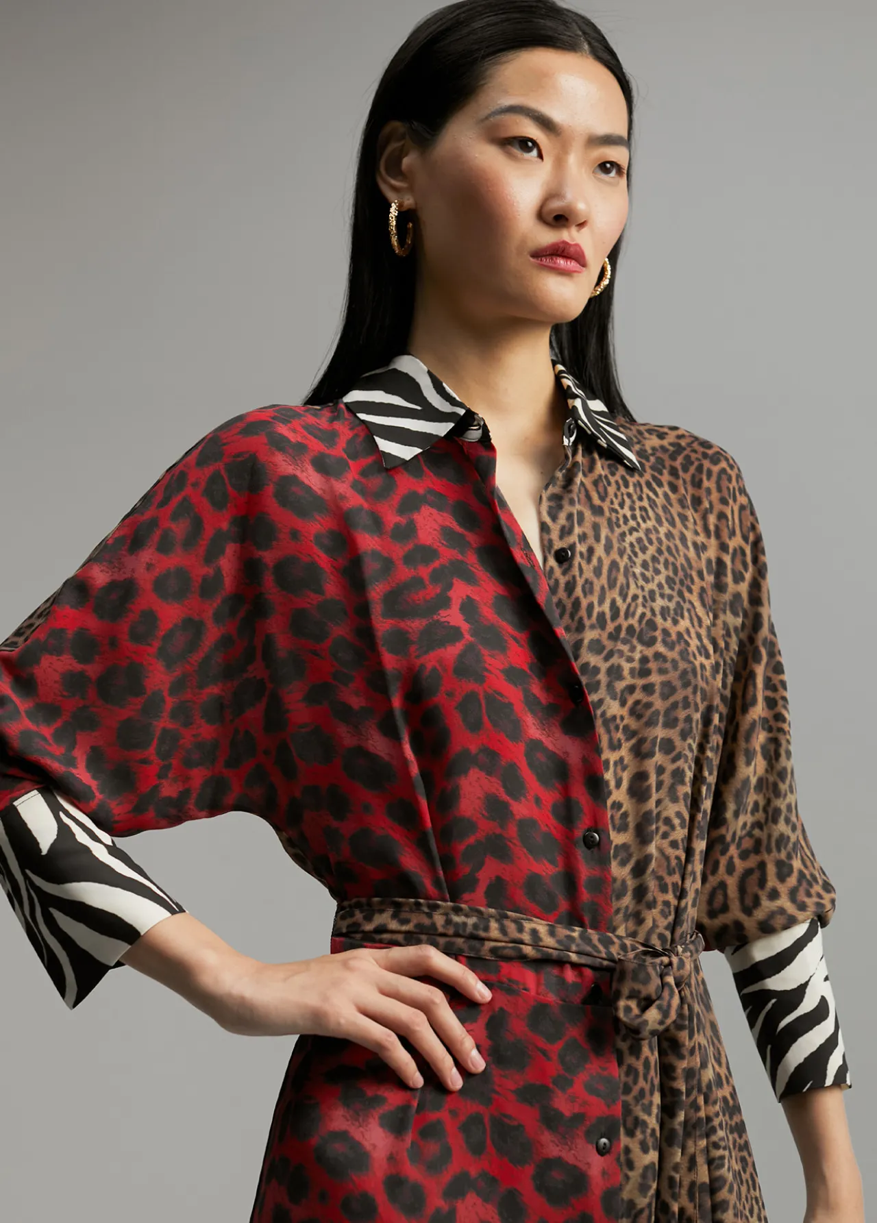 vestido_animal_print_combinado_1.webp Lola Casademunt Animal Print | Vestidos Y Faldas<Vestido animal print combinado ROJO-VERDE