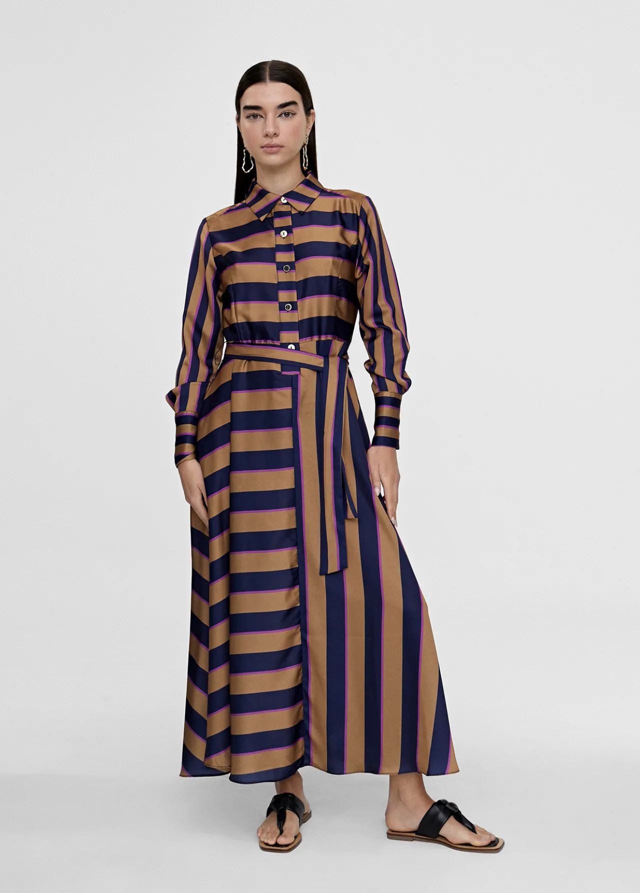 vestido_camisero_de_rayas_0.webp Lola Casademunt Vestidos Y Faldas<Vestido camisero de rayas AZUL-MARRON