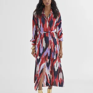 Lola Casademunt Vestidos Y Faldas<Vestido camisero largo y multicolor LILA-ROJO