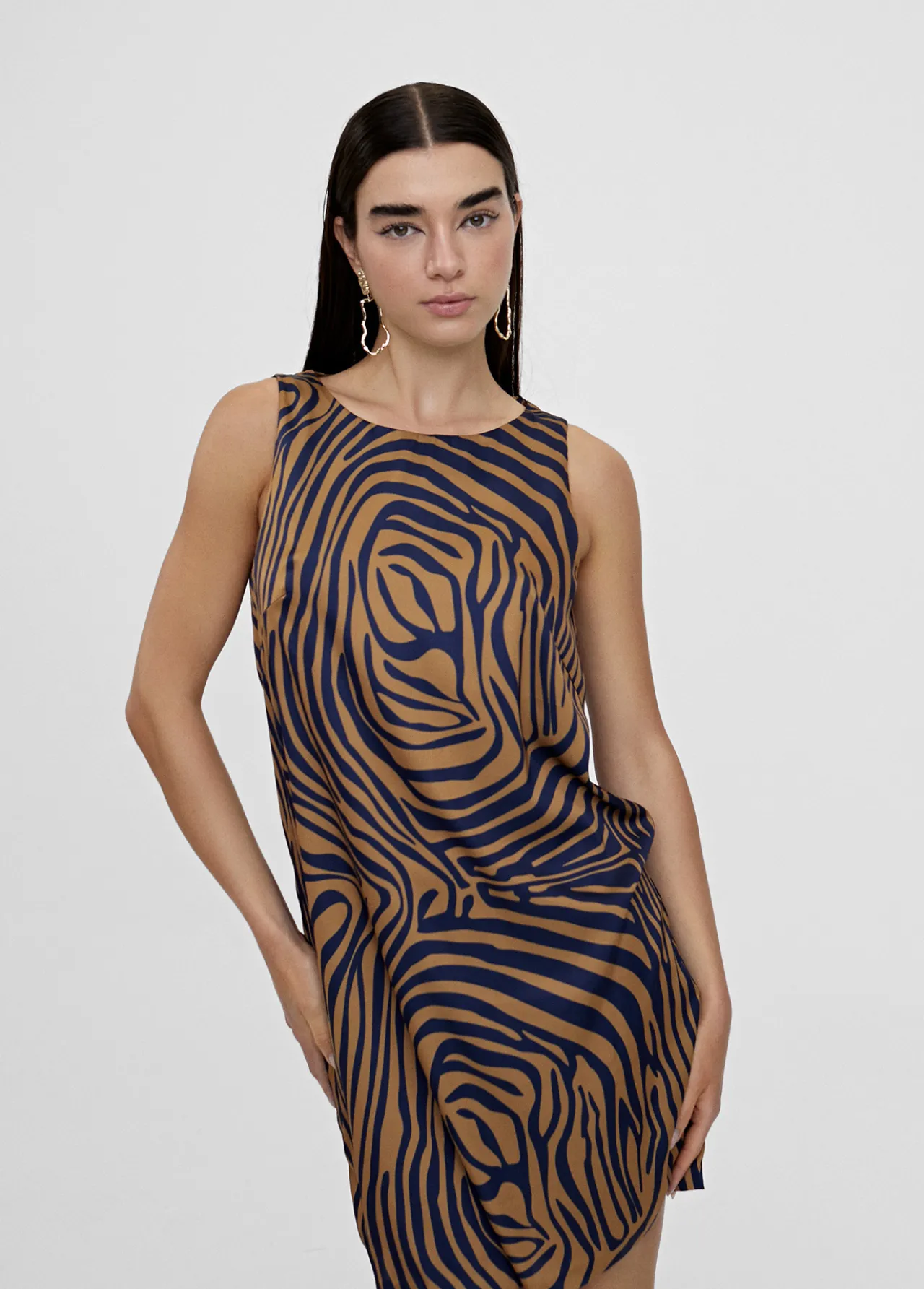 vestido_corto_animal_print_cebra_1.webp Lola Casademunt Camisetas Y Tops | Vestidos Y Faldas<Vestido corto animal print cebra MARRON-AZUL