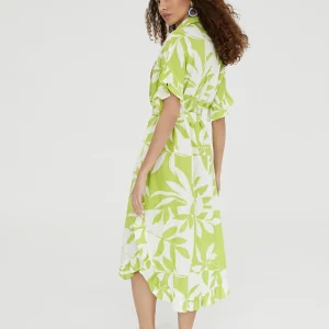 Lola Casademunt Vestidos Y Faldas | Baño<Vestido de volantes estampado VERDE-BLANCO