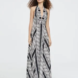 Lola Casademunt Baño<Vestido halter estampado étnico NEGRO-BLANCO