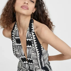 Lola Casademunt Baño<Vestido halter estampado étnico NEGRO-BLANCO