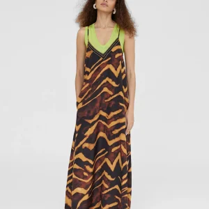 Lola Casademunt Vestidos Y Faldas | Baño<Vestido largo en estampado cebra NEGRO-METAL