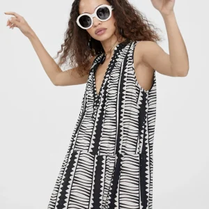 Lola Casademunt Baño<Vestido largo estampado étnico NEGRO-BLANCO