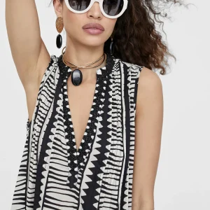 Lola Casademunt Baño<Vestido largo estampado étnico NEGRO-BLANCO