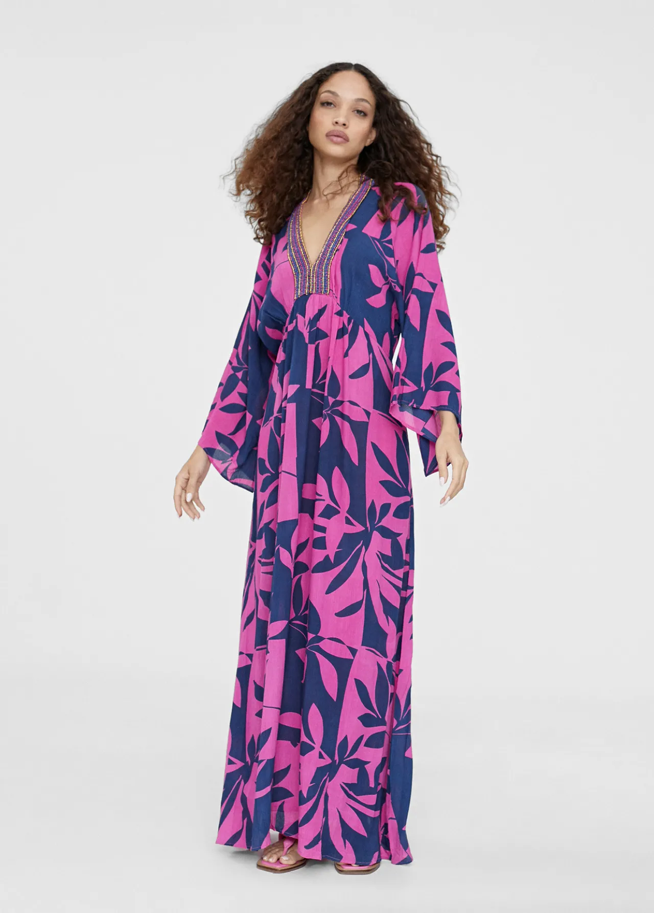 vestido_largo_manga_japonesa_0.webp Lola Casademunt Baño<Vestido largo manga japonesa AZUL-ROSA