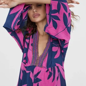 Lola Casademunt Baño<Vestido largo manga japonesa AZUL-ROSA