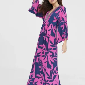 Lola Casademunt Baño<Vestido largo manga japonesa AZUL-ROSA