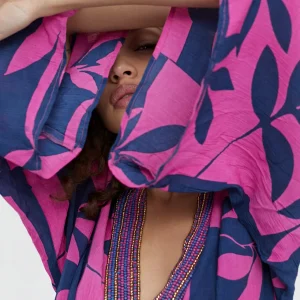 Lola Casademunt Baño<Vestido largo manga japonesa AZUL-ROSA
