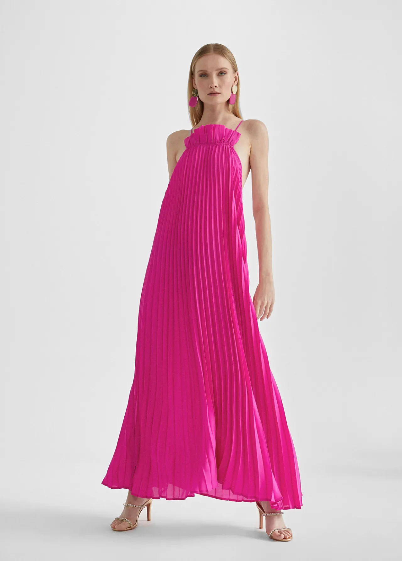vestido_largo_plisado_0.webp Lola Casademunt Vestidos Y Faldas<Vestido largo plisado FUCSIA
