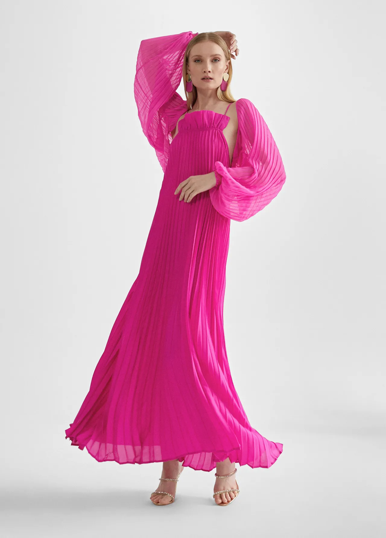 vestido_largo_plisado_4.webp Lola Casademunt Vestidos Y Faldas<Vestido largo plisado FUCSIA