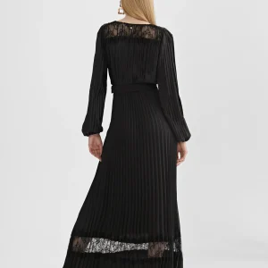 Lola Casademunt Vestidos Y Faldas<Vestido largo plisado y encaje NEGRO