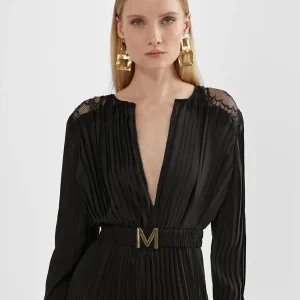 Lola Casademunt Vestidos Y Faldas<Vestido largo plisado y encaje NEGRO