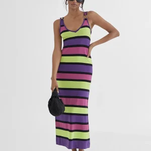 Lola Casademunt Punto<Vestido largo rayas VERDE-LILA